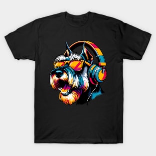 Standard Schnauzer DJ Smiling with Vibrant Beats T-Shirt